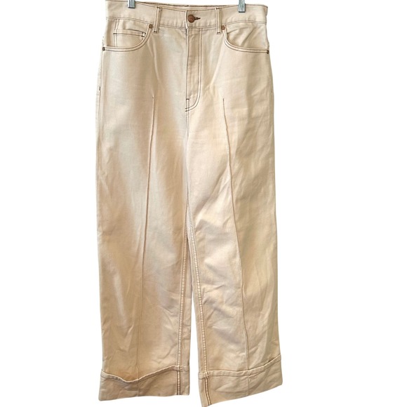 Ulla Johnson Women's Cowrie Cream Genevieve Cuffed Wide Leg Jeans in Size 30‎